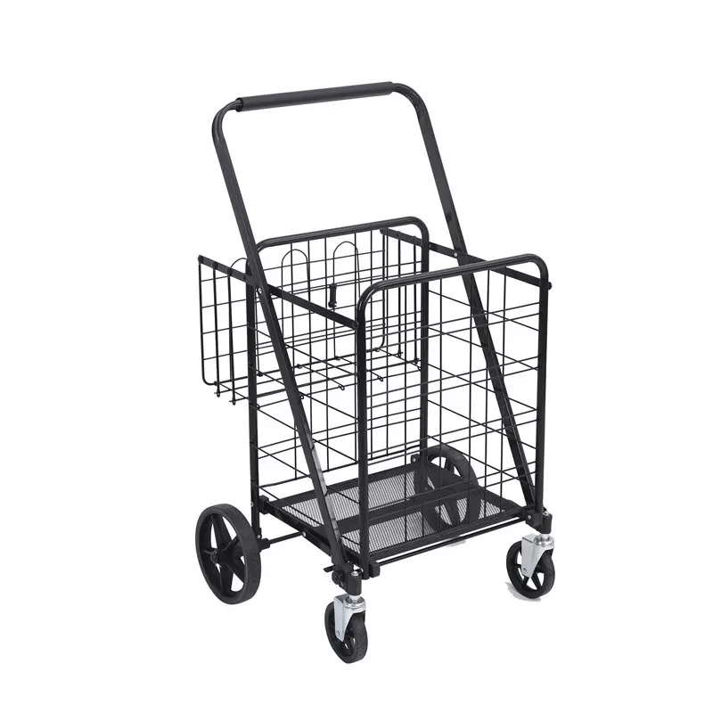 喷漆可折叠铁制家用便携双篮买菜购物车买菜车超市大容量手推车