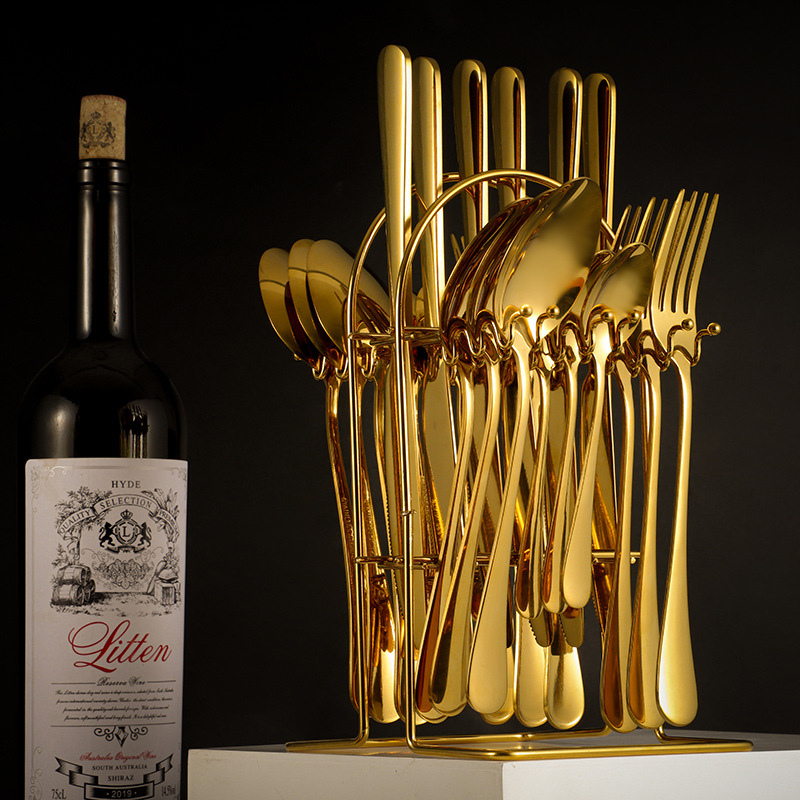 Amazon transfronteriza 1010 vajilla de acero inoxidable conjunto de 24 piezas cuchillo de carne occidental, tenedor y cuchara conjunto completo rack caja de regalo traje