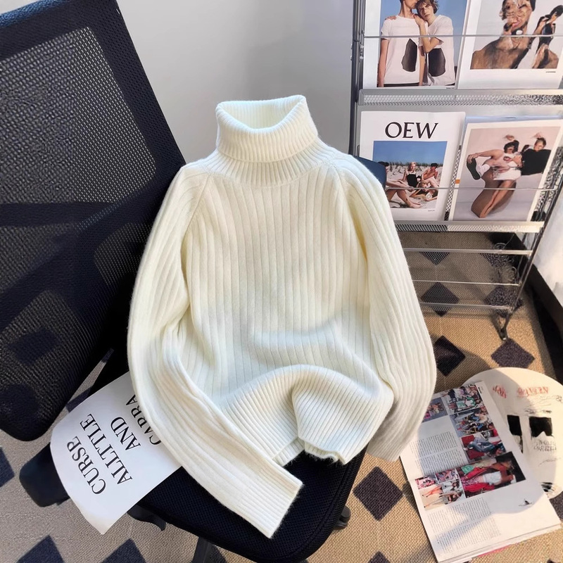 White Turtleneck Knitwear for Women in Autumn and Winter Thickeneded Inner Wear 2025 New Style Winter Knitwear Bottoming Shirt Classy