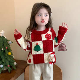 女小童卡通新年红色毛衣女宝宝冬款保暖内搭针织衫小女孩喜庆百搭