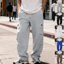 跨境亚马逊美式新品重磅男嘻哈高街潮流阔腿弯刀休闲运动直筒卫裤