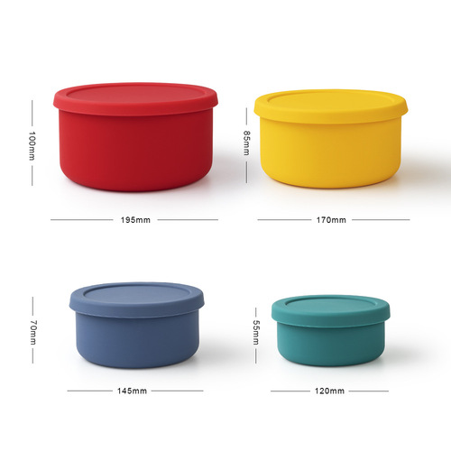 Silicone food storage box, round with lid, picnic box, fruit and vegetable storage, four sizes, silicone bento box