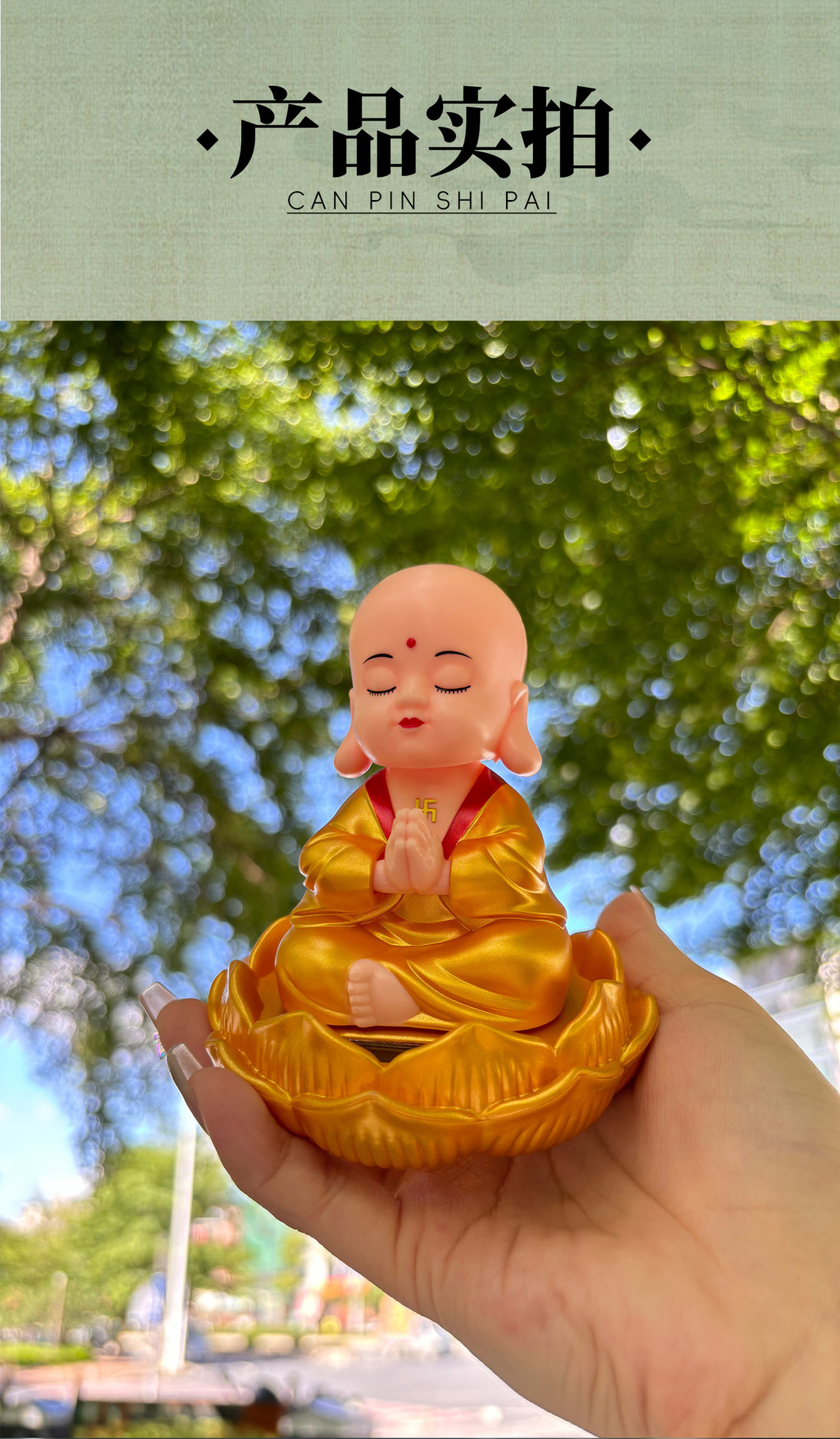 Solar-Powered Swinging Nodding Buddha Car Decoration Ornament Robe Miro Buddha Car Accessory Zen
