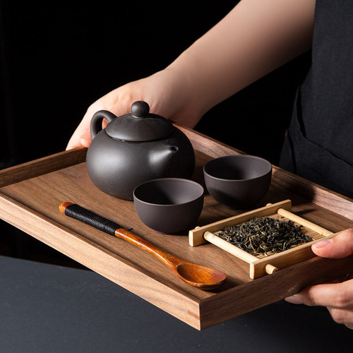 Black walnut solid wood tray Japanese tableware household fruit tray wooden tray tea tray serving tray