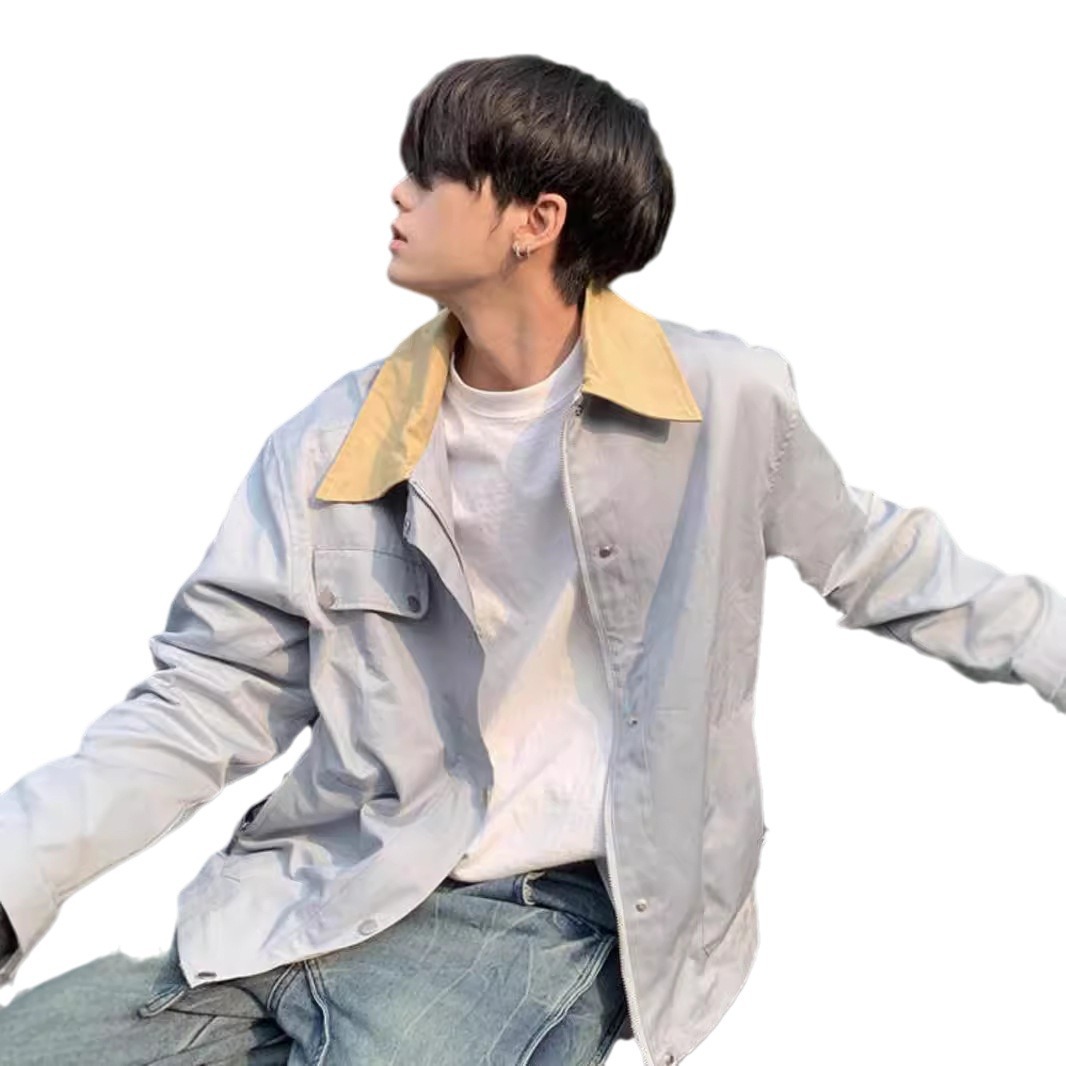 Retro blue lapel jacket for men's spring and autumn new trend workwear, high-end three-dimensional silhouette jacket_voghion.com