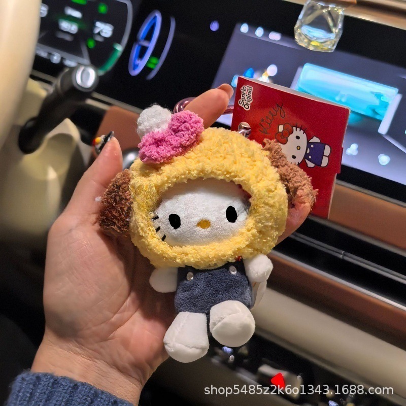 黑色草帽kitty帽宝宝挂件爱心扣公仔玩偶可爱赫本风挂饰钥匙扣|undefined