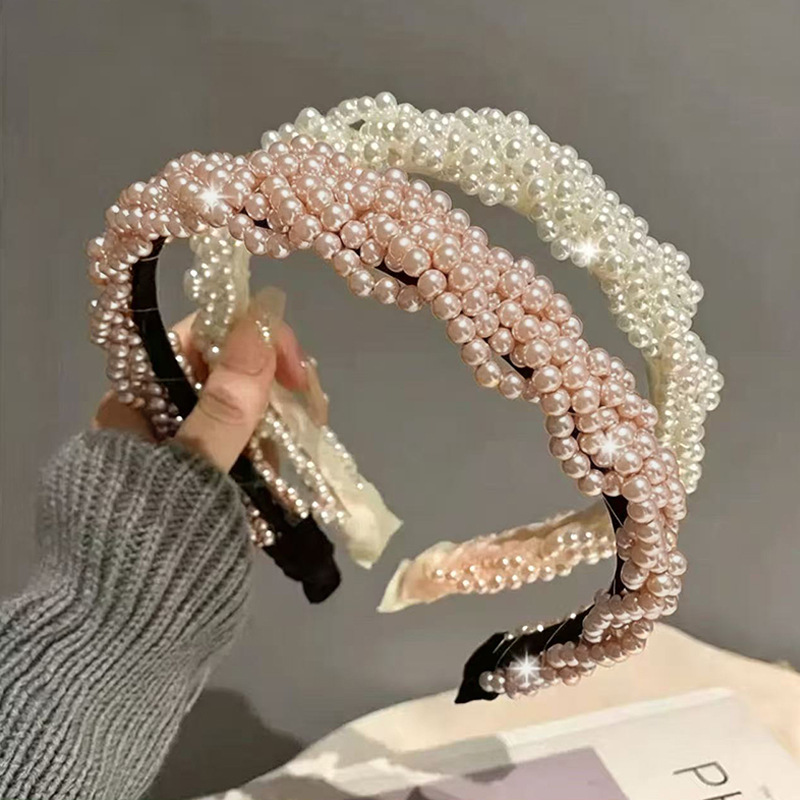 Horquilla de cuentas retro de ala ancha para damas tocado de cuentas francés hecho a mano temperamento moda nueva diadema diadema accesorios para el cabello image 1