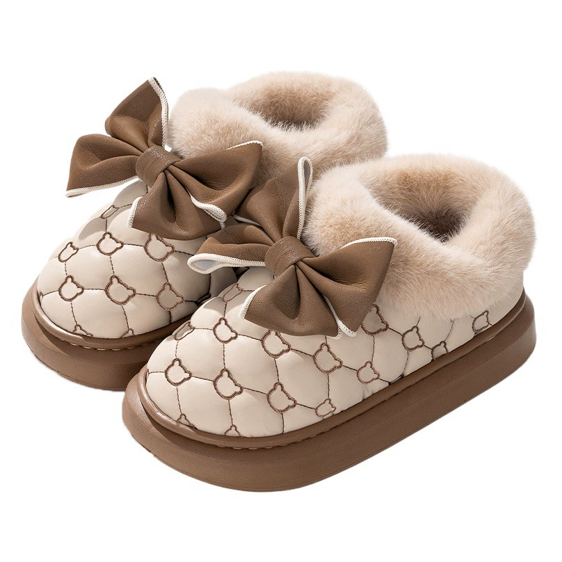 Новая Сумка-бант с хлопковыми тапочками, Женская осенне-зимняя теплая флисовая подкладка, нескользящая хлопковая обувь на толстой подошве, Лунная обувь для верхней одежды