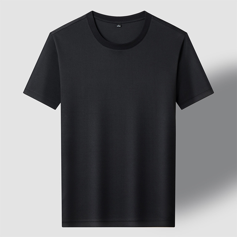 80 hombres de hombro recto, lujo ligero, alta calidad, color sólido, media manga, camiseta de manga corta, algodón de caballo, camiseta para hombres, personalización de verano