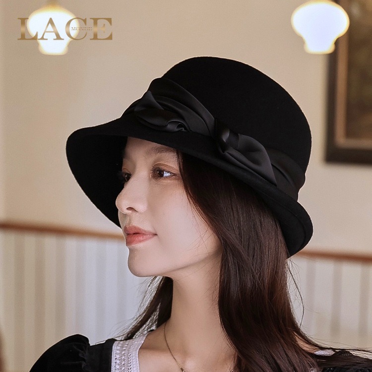 Felt hat women's autumn and winter wool new black hat retro fashion Joker fisherman hat woolen basin hat wholesale