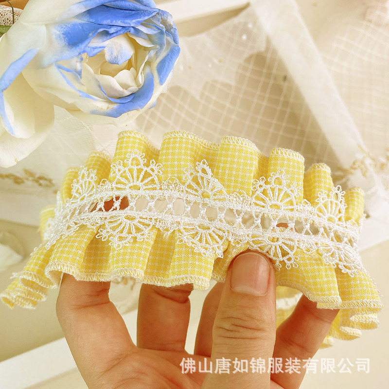 唐如锦花边 格子褶皱花边配件外套袖口洛丽塔头饰衣服装饰蕾丝|undefined