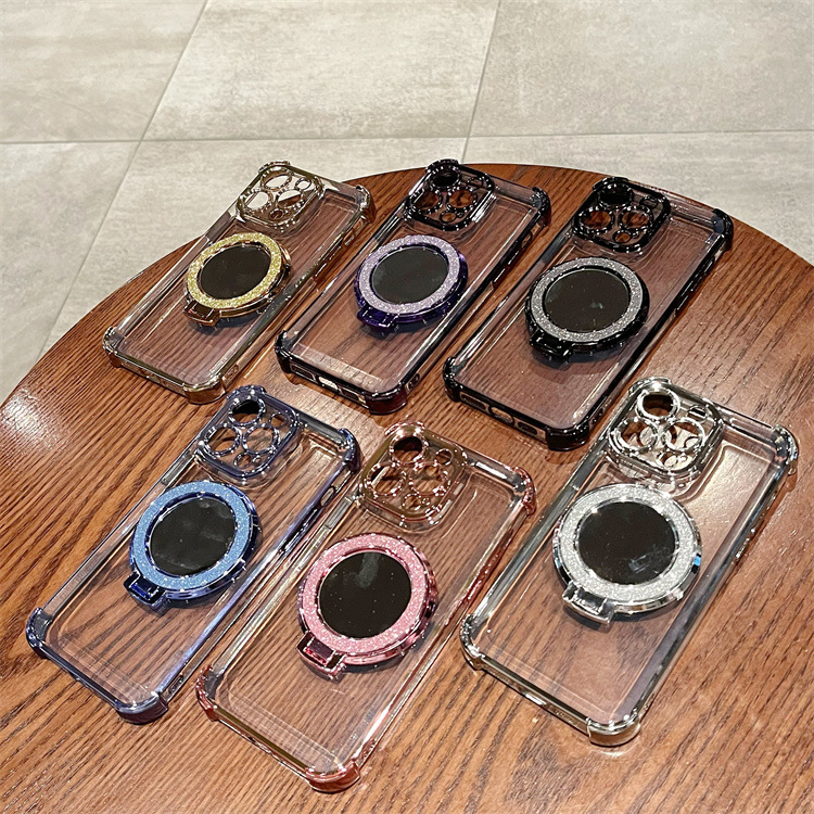 Galvanoplastia de cuatro esquinas para Apple 16PRO brillo espejo carcasa para teléfono móvil iphone12/11 soporte de anillo funda protectora