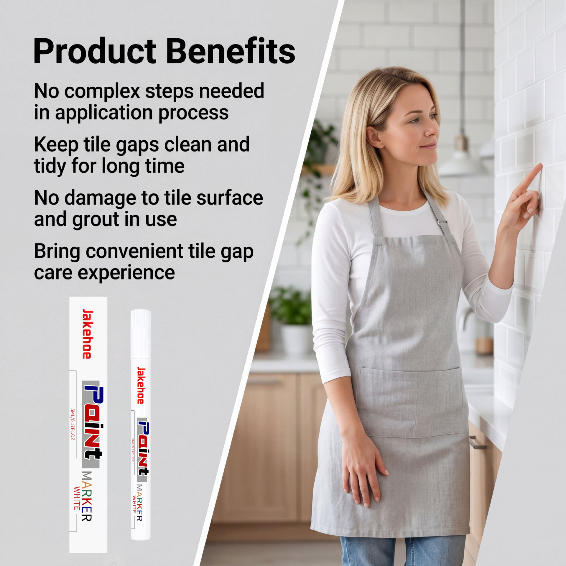 Jakehoe Tile Grout Pen Directly Supplied from the Source for Home Use, White Seam Filler for Tile Joints, Portable and Easy to Use