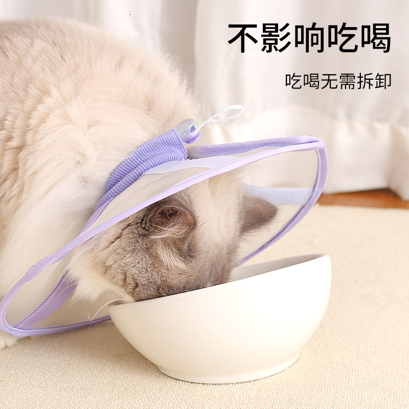 国境を越えた猫の通気性のあるメッシュ首輪、舐め防止エリザベスリング、食事や飲み物に影響を与えず、術後の保護ペット用品|undefined