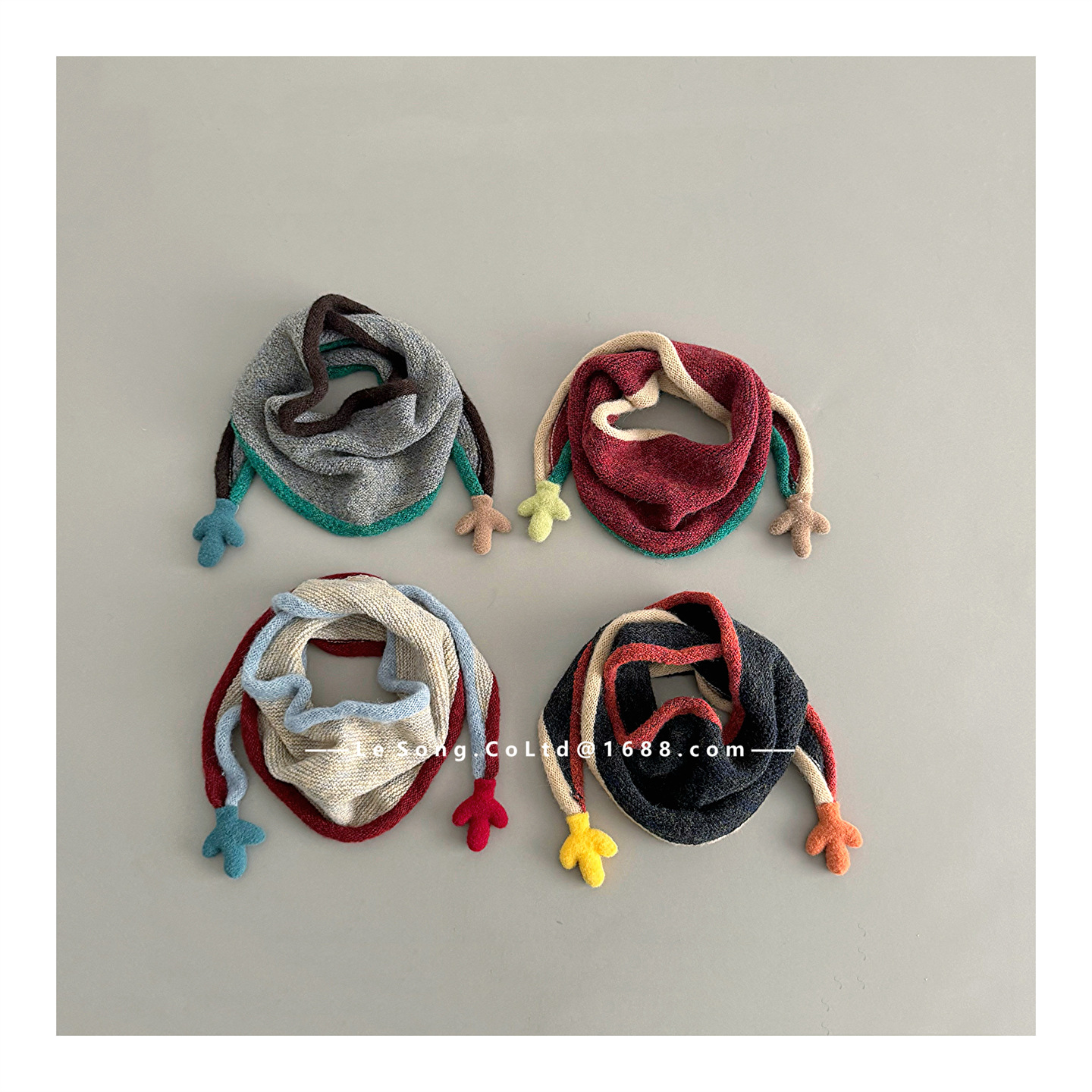 Children's Color-Block Knitted Scarf with Trim, Cute and Soft Woolen Neck Warmer for Babies, Windproof and Warm for Outdoor Use in Autumn and Winter