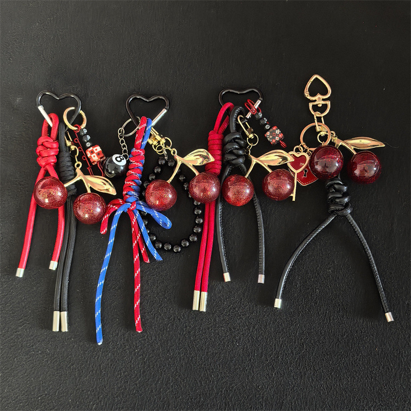多用途ミュウスタイルかわいいチェリー編組ロープキーホルダーペンダントバッグ装飾ペンダントキーホルダー卸売|undefined