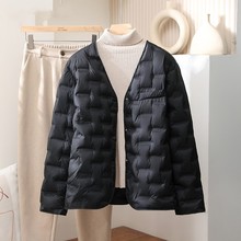 秋冬压胶内胆大衣内搭90白鸭绒羽绒服女短款外套V领轻薄修身打底