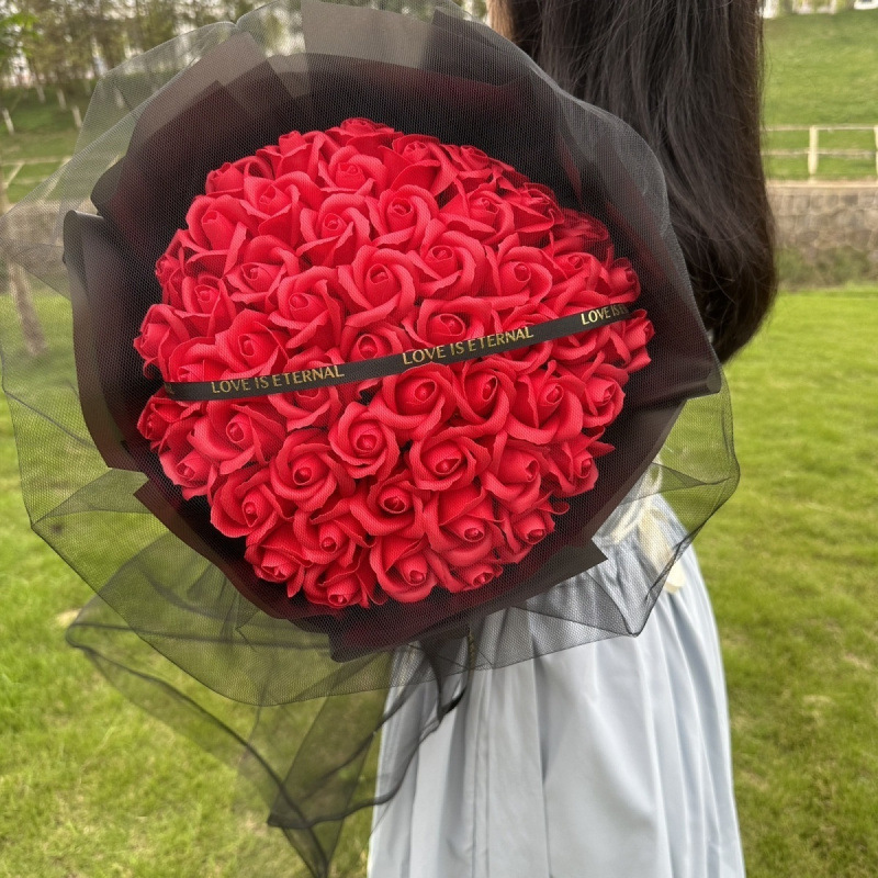 生日送女生大束碎冰蓝玫瑰黑骑士花束仿真香皂花闺蜜妈妈|undefined