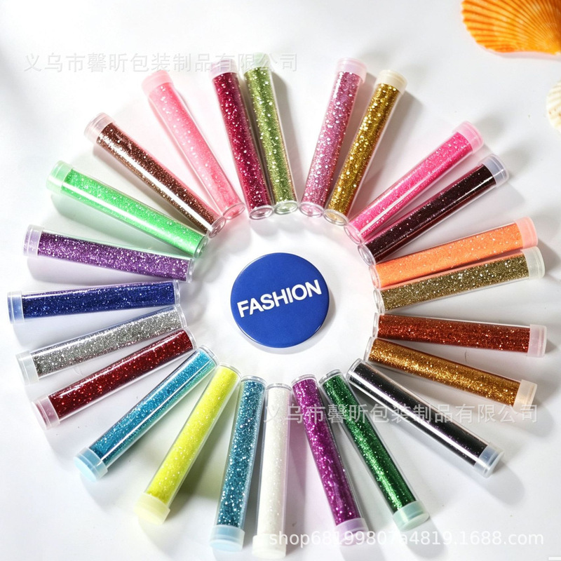 Popular 24-Color Glitter Powder Laser Flash Powder Nail Art DIY Accessories Materials Wholesale in 8g Test Tube Bottles