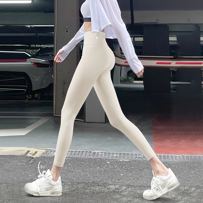 Pantalones de yoga desnudos, fitness, running, leggings ajustados, cintura alta, caderas, abdomen elástico, pantalones de tiburón