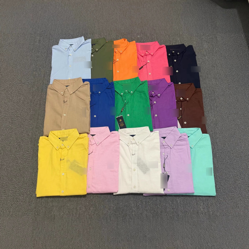 Cross-Border Qr Code Scannable Rl Ralph Lauren Pony Logo Linen Basic Unisex Couple's Shirt Long-Sleeve Top