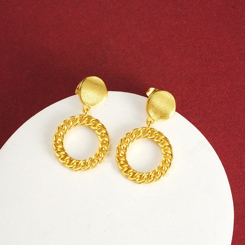 Sand Gold Circle Twill Earplugs femenina temperamento superior simple nicho ins accesorios de estilo Yiwu una generación