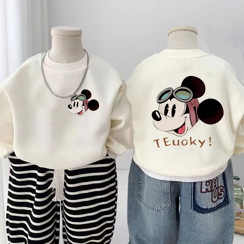 Children's Mickey Mouse Printed Velvet Sweatshirt 2025 Autumn and Winter New Style Medium and Large Kidsren's Cool and Fashionable Bottoming Shirt Top Trendy Children's Mickey Mouse Printed Velvet Sweatshirt 2025 Autumn and Winter New Style Medium and Large Kidsren's Cool and Fashionable Bottoming Shirt Top Trendy