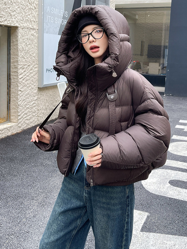 2025年新款泡芙连帽白鸭绒羽绒服女短款休闲加厚小个子洋气面包服|undefined