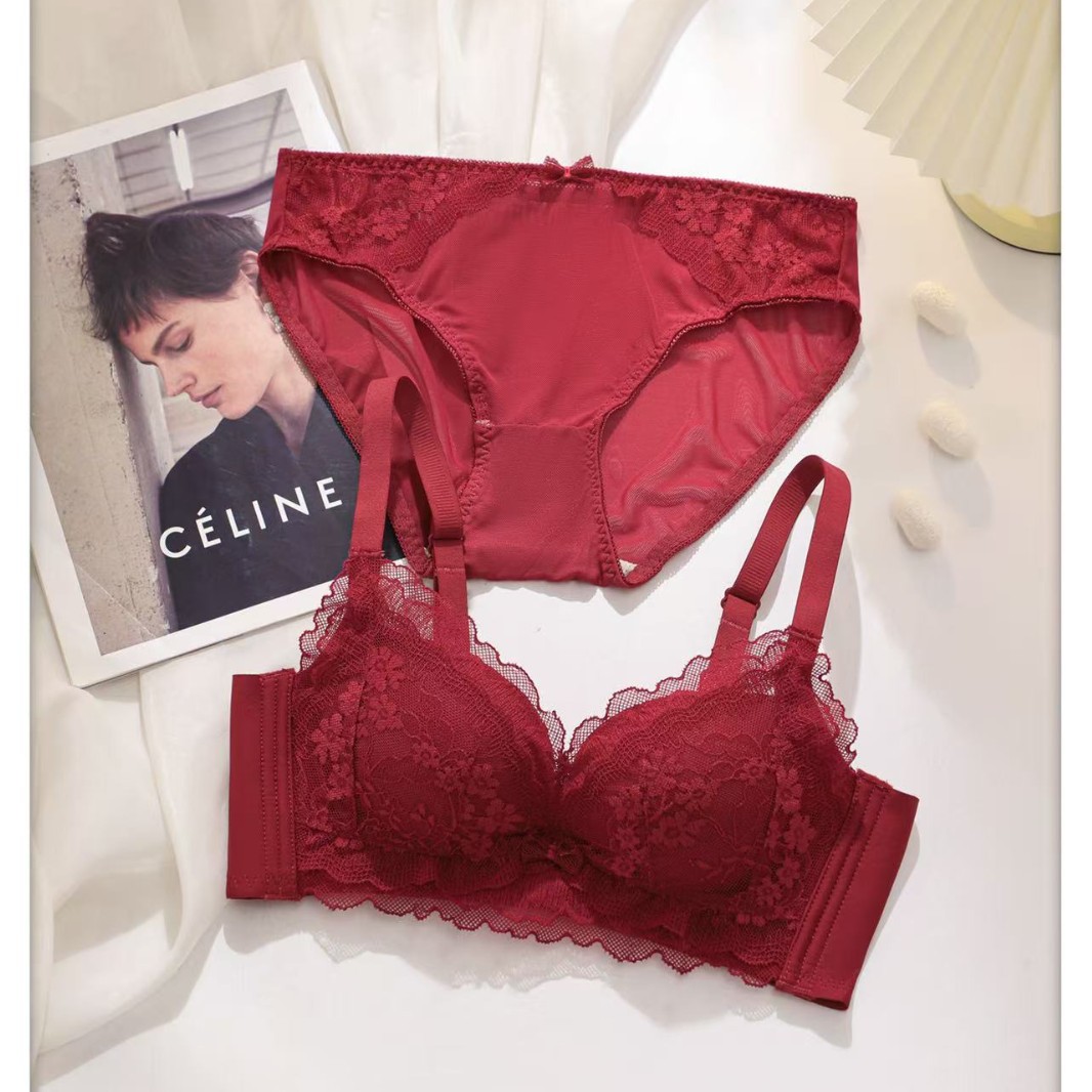Red Bra for the Year of Birth, Maintenance Lace Intimates, Adjustable Bra Set, No Rims, Push-Up Intimates for Women