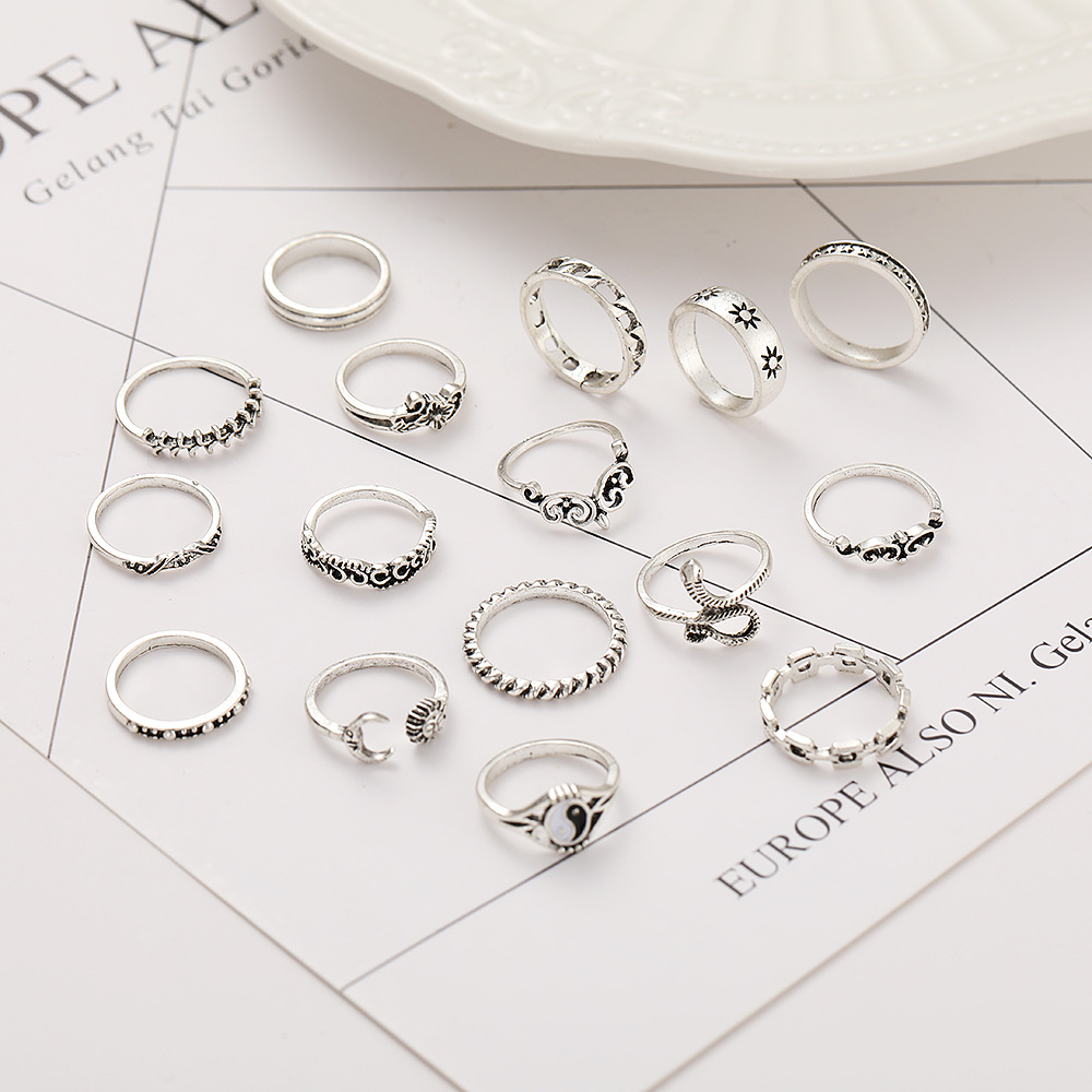 Cool Style Solid Color Alloy Plating Rings 16 Pieces