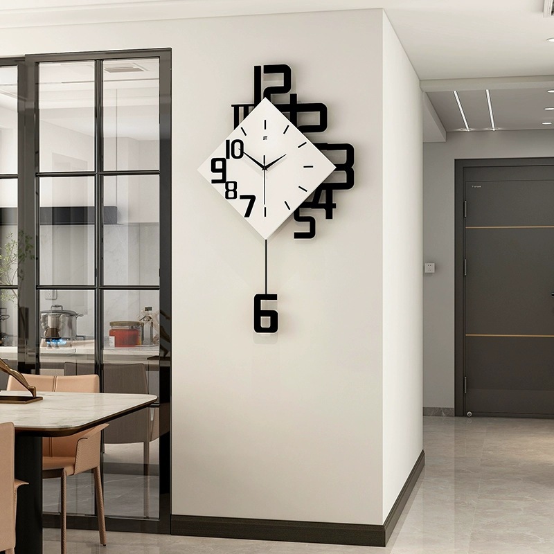 Living Room Wall Clock, Modern Minimalist High-End Style, Silent Digital Clock for Home, Dining Room, and Entryway Decoration