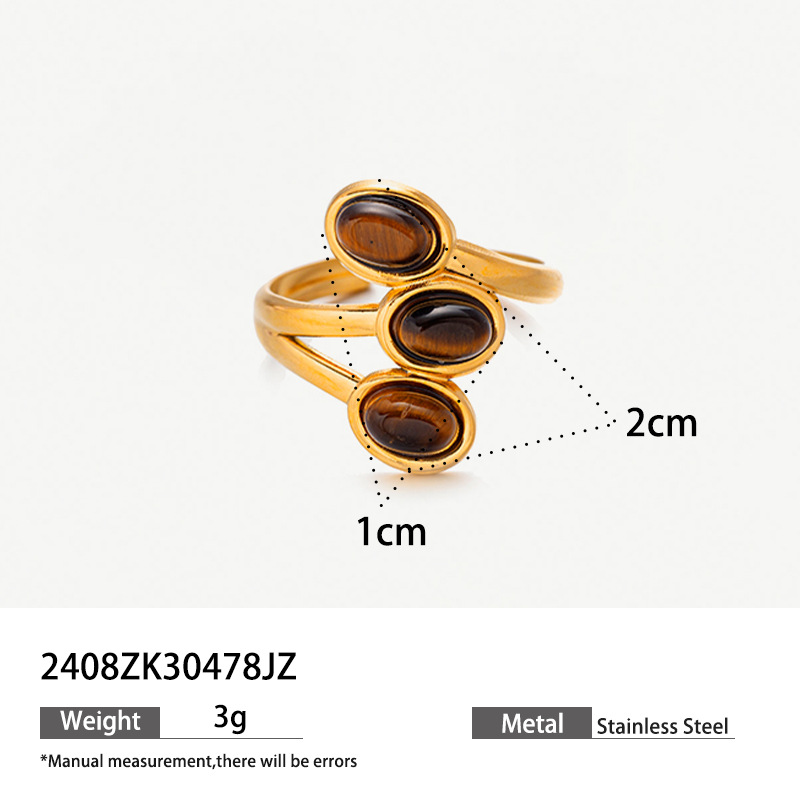 Tina ligero lujo temperamento de alto nivel 18K oro inoxidable ojo de tigre anillo de piedra natural de apertura anillo de estilo retró
