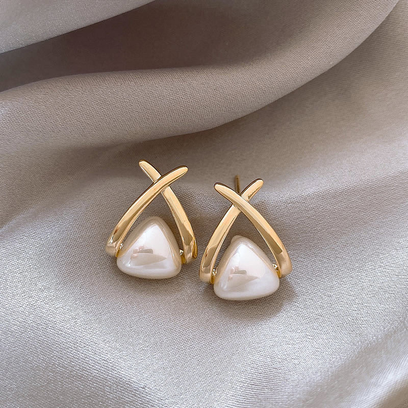 크로스 진주 귀걸이