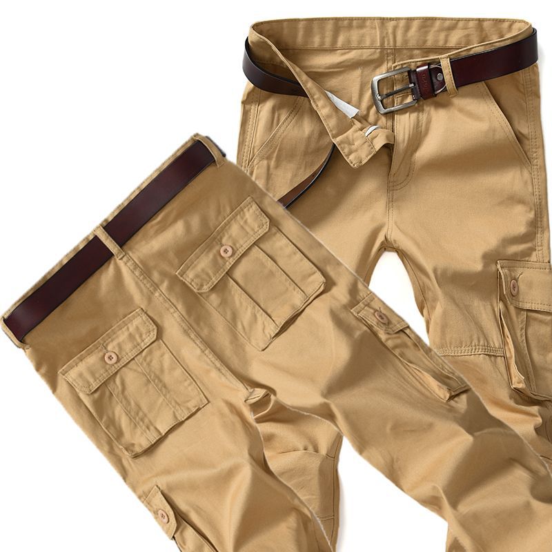 Cotton Cargo Pants Men's Casual Pants Sports Multi-Pocket Loose Long Pants Straight Outdoor Men's Spring and Summer Bottoms