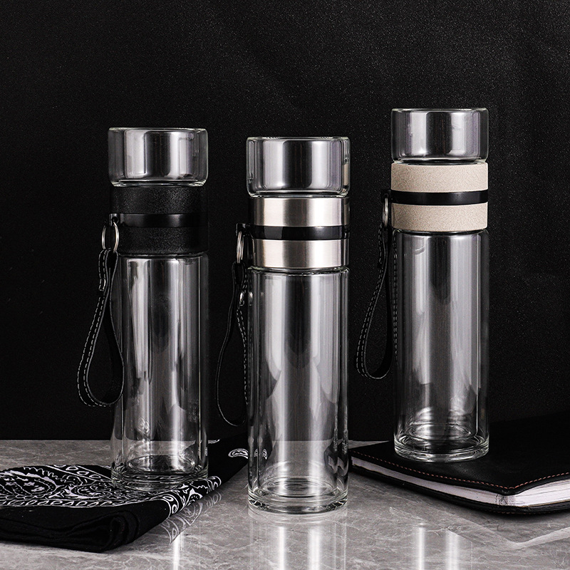 雙層茶水分離杯 隔熱耐高溫泡茶茶水分離玻璃杯 可定 制LOGO印字