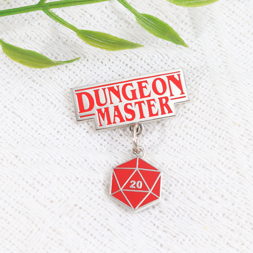 Dungeons and Dragons Cartoon Role-Playing Game Badge with Dice Pendant English Letter Brooch Backpack Accessories