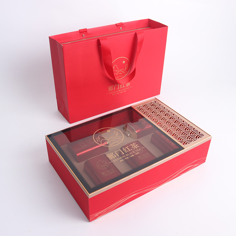 祁门红茶包装盒透明窗花茶叶礼盒5罐装茶叶包装盒茶盒空盒批发