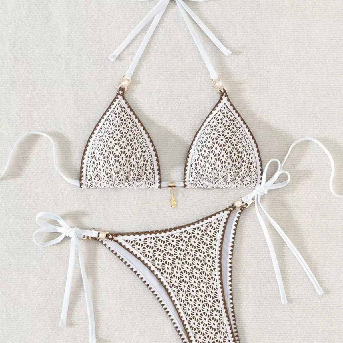 2025bikini分体泳装ins多色印花挂欧美脖比基尼游泳衣女欧美爆款