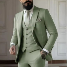 亚马逊男士西装套装休闲商务西服修身结婚礼服三件套宴会伴郎礼服