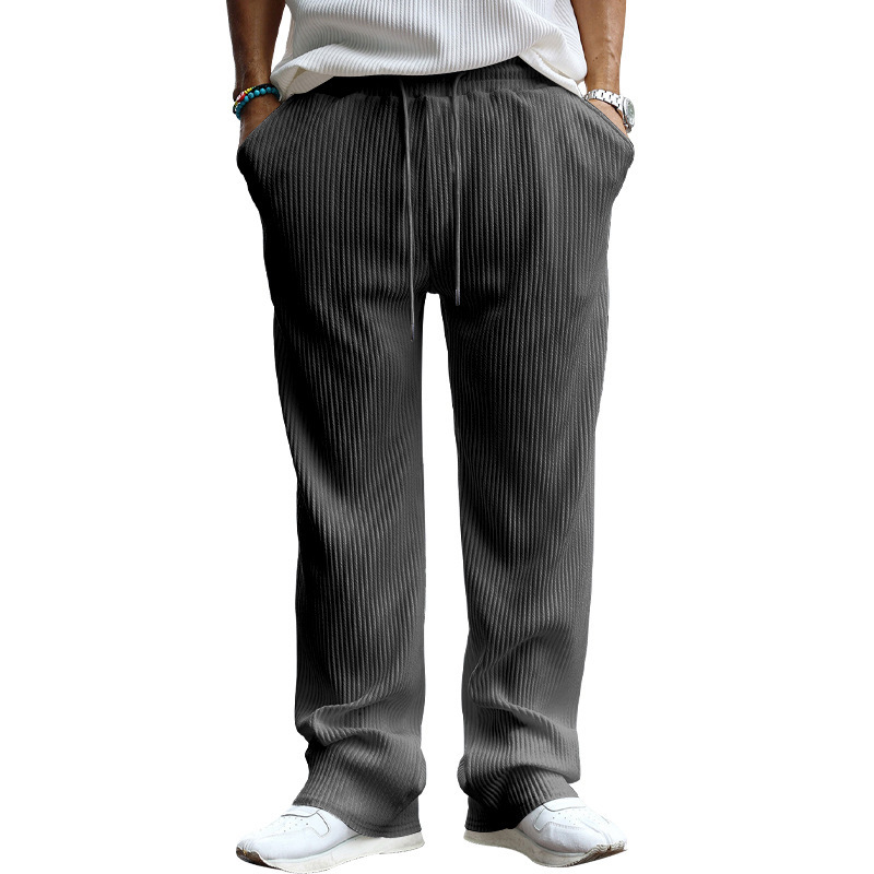 Herrenbekleidung neue Frühjahr und Herbst Herren Freizeithose lockere gerade Hose gestreifte Hose mit hoher Taille weites Bein Trend_voghion.com