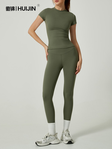 Cross-border European and American quick-drying yoga suit suit spring and summer short-sleeved suit women's tights high-end sports fitness suit
