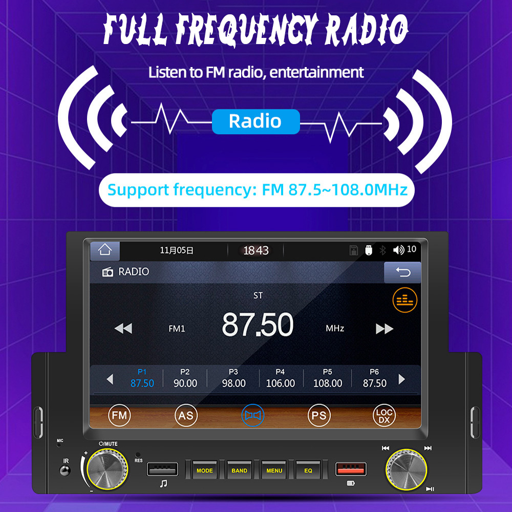 6.2inch Single-Cylinder Wired Carplay Android Auto Car Bluetooth Mp5 Player Radio Reversing Priority 12V