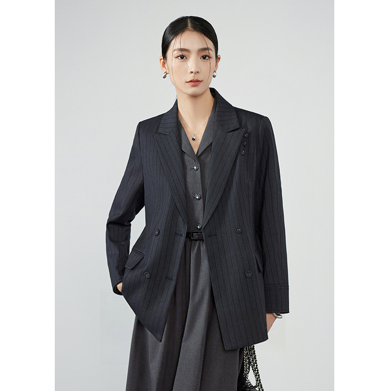 老钱B备条纹经典戗驳领小西装女2025秋季新款高级感西服外套上衣|undefined