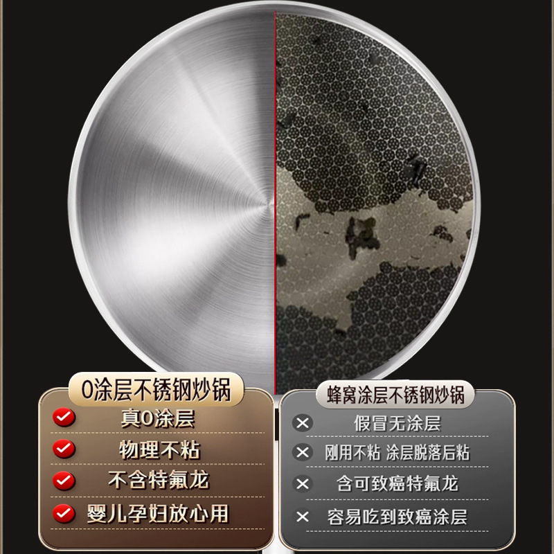 Clang Wok 316 Olla de acero inoxidable Olla antiadherente doméstica Estufa de gas Cocina de inducción Olla de cocina de grado alimenticio sin recubrimiento