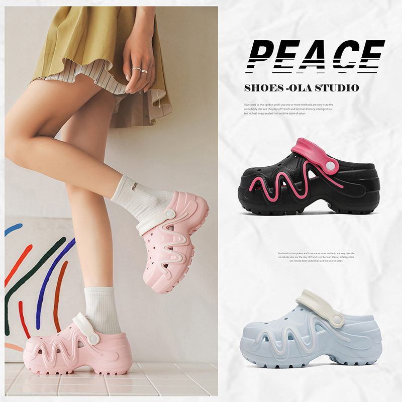 Croc Shoes Women's Summer 2025 New Outer Wear Thick-Soled Sandals Breathable Non-Slip Trendyy Baotou Casual Beach Shoes