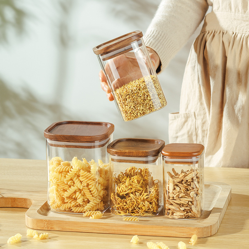 Jarra de almacenamiento de vidrio de grado alimenticio para el hogar cocina granos de café té sellado jarra de almacenamiento para el hogar