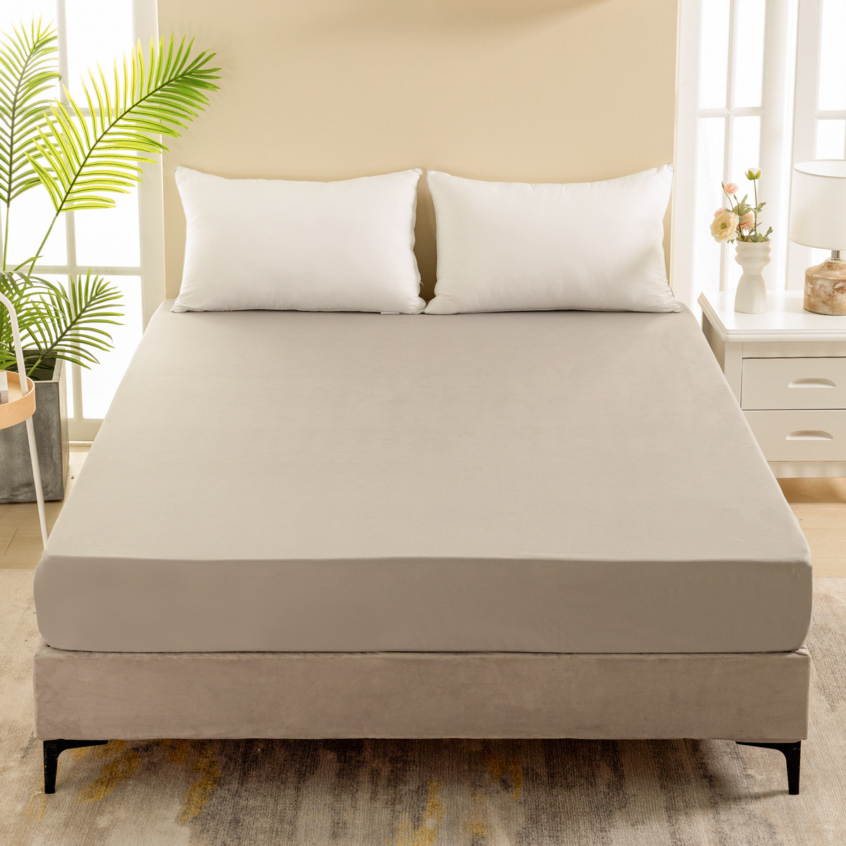 Solid Color Waterproof Bedding Fitted Sheet Mattress Protective Cover Japanese Size_voghion.com