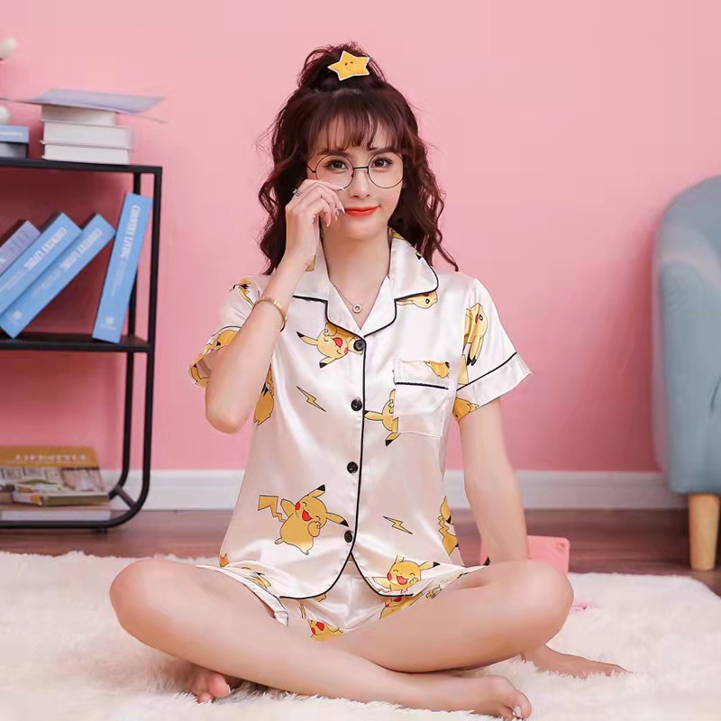 Sudeste asiático transfronterizo de verano de seda camiseta de hielo cardigan con solapa de manga corta ropa de seda set comercio exterior
