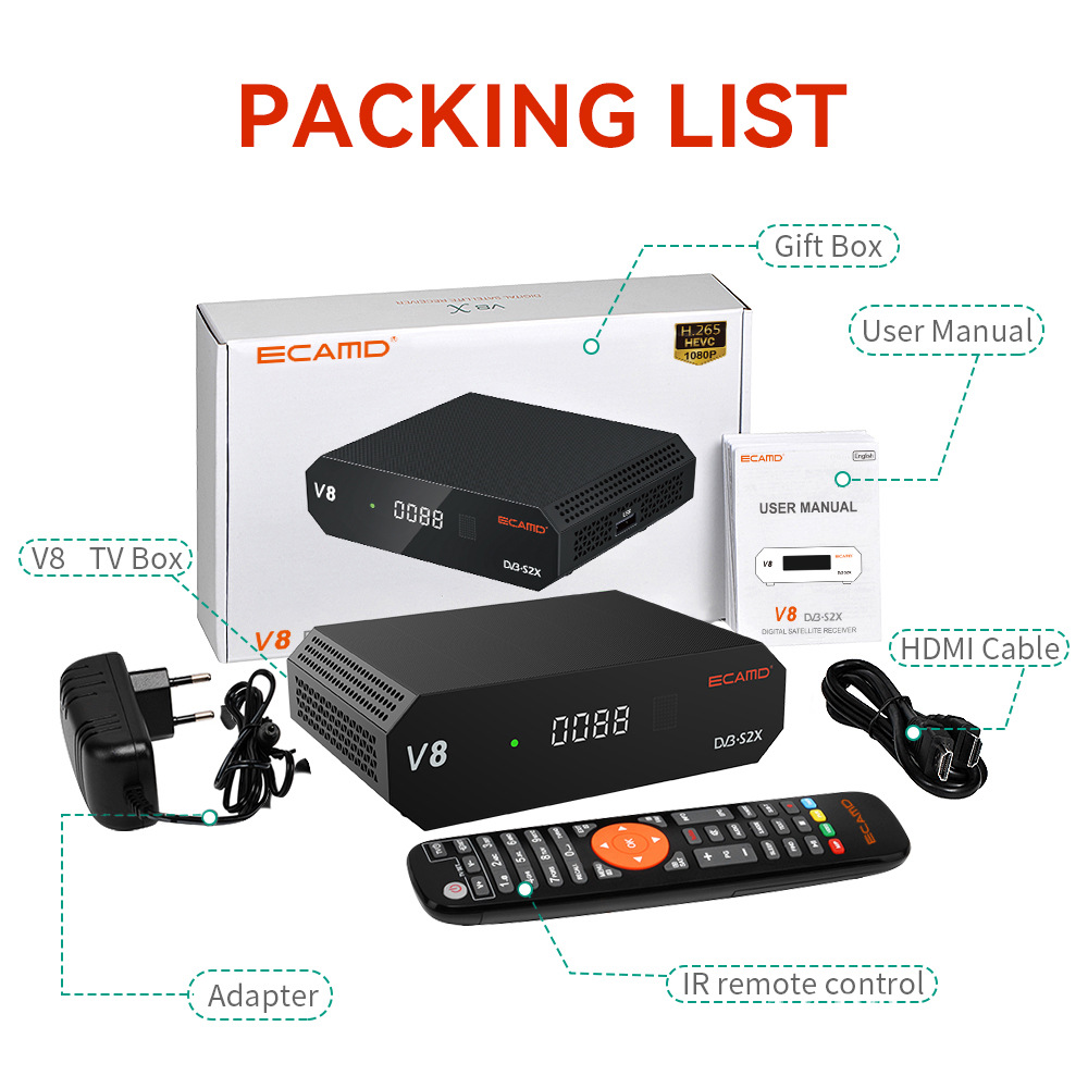 ECAMD V8 Satellite Receiver DVB-S/S/S2X 1080P Full HD HEVC