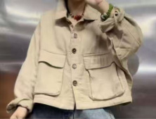 新款复古文艺双层棉纱大口袋设计宽松翻领百搭长袖开衫外套女|undefined